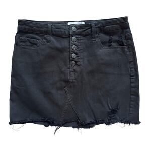 Vervet Denim Skirt Womens Large Black Distressed Button Fly Frayed Hem Jean Mini
